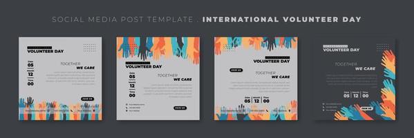 set van social media postsjabloon met handenontwerp. internationale vrijwilligersdag sjabloonontwerp. vector
