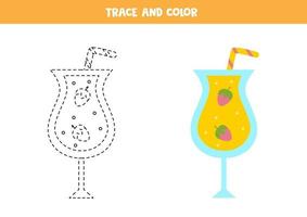 traceer en kleur zomercocktail. werkblad voor kinderen. vector