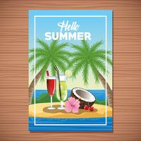 Hallo zomer kaart poster met tekenfilms vector