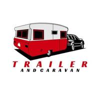 vrachtwagen en aanhangwagen caravan logo ontwerp vector