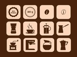 koffie pictogrammen. ideaal voor het etiketteren van koffieverpakkingen. vector