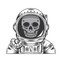 schedel astronaut lijn kunst vintage tatoeage of print ontwerp vectorillustratie. vector