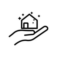 schone startpictogram. hand met huis. lijn pictogramstijl. geschikt voor netheid icoon. eenvoudig ontwerp bewerkbaar. ontwerpsjabloon vector