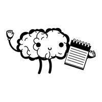 contour kawaii happy brain with notebook tool vector