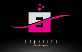 ei eib wit en roze letterlogo met swoosh en stippen. vector