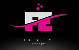 fe fe wit en roze letterlogo met swoosh en stippen. vector