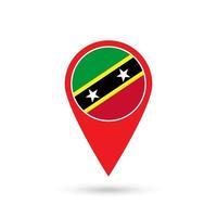 kaartaanwijzer met country saint kitts en nevis. vlag van heilige kitts en nevis. vectorillustratie. vector