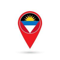 kaartaanwijzer met land antigua en barbuda. vlag van antigua en barbuda. vectorillustratie. vector