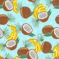 kokosnoten en bananen kleurrijk naadloos patroon. vectorachtergrond. de objecten zijn geïsoleerd. vector