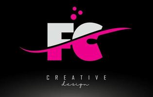 fc fc wit en roze letterlogo met swoosh en stippen. vector