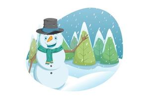 gelukkige sneeuwpop in sneeuwveldlandschap vector