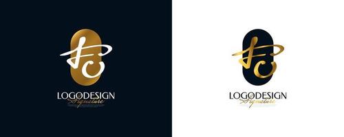 eerste f en u-logo-ontwerp in elegante gouden handschriftstijl. fu handtekening logo of symbool voor bruiloft, mode, sieraden, boetiek en zakelijke identiteit vector