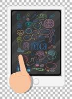 medische doodles met ipad en vinger op rasterachtergrond vector