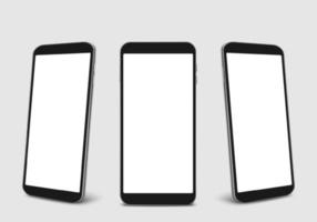 zwarte smartphone mockup set geïsoleerd op de achtergrond. moderne mobiele telefooncollectie met kopieerruimte. technologie vectorillustratie vector
