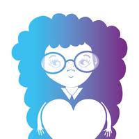 lijn avatar meisje met kapsel en hartontwerp vector