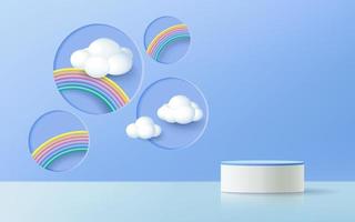 3D-rendering podium en cloud scene voor kinderen product display. vector