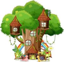 vrolijke insectencartoon bij fairy tree house vector