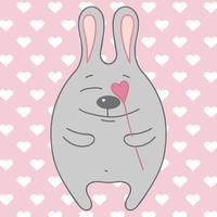 vector Valentijnsdag wenskaartsjabloon met een konijn verliefd op een hart op een stokje