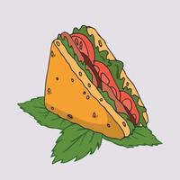 vectorillustratie van een heerlijke sandwich op bladeren.