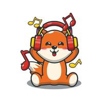 schattige vos die muziek luistert met hoofdtelefoon cartoon vectorillustratie vector