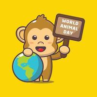 schattige aap stripfiguur in wereld dierendag vector