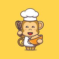 schattige aap chef-kok mascotte stripfiguur met cakedeeg vector