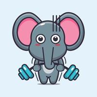 schattige olifant tillen barbell cartoon vectorillustratie vector