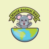 schattig muis stripfiguur in wereld dierendag vector