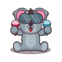 schattige koala spelen virtual reality cartoon vectorillustratie vector