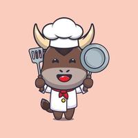 schattige stier chef-kok mascotte stripfiguur vector