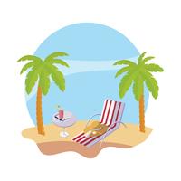 zomer strand met palmen en stoel scène vector