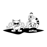 grappige monsters paar stripfiguren monochroom vector