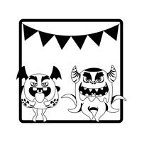 monochroom frame met monsters en slingers opknoping vector