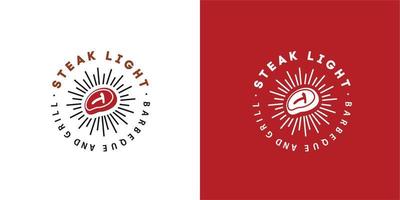 illustratie vectorafbeelding van plak rood rundvlees koe vlees biefstuk goed voor steak house barbecue en grill logo vintage vector