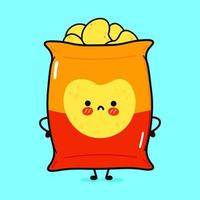 schattig triest chips karakter. vector hand getekend cartoon kawaii karakter illustratie pictogram. geïsoleerd op blauwe achtergrond. chips karakter concept