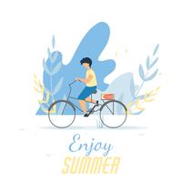 Geniet van de zomer tekstbanner met Boy Cycling vector