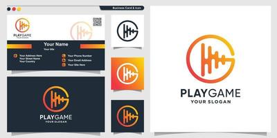 game-logo met play line art-stijl en visitekaartje ontwerpsjabloon premium vector