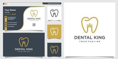 tandheelkundige logo met koningskroon stijl en visitekaartje ontwerpsjabloon premium vector