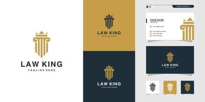 justitie wet koning logo en visitekaartje ontwerp. goud, stevig, pictogram premium vector