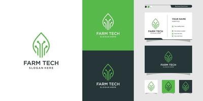 landbouwtechnologie logo en visitekaartje ontwerp, visitekaartje ontwerp, zeer fijne tekeningen, plant, blad, premium vector
