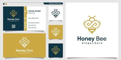 honingbij logo met gouden oneindigheid lijn kunststijl en visitekaartje ontwerp premium vector