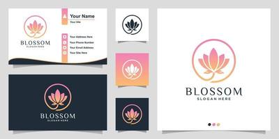 bloesem logo met moderne gradiënt lijn kunststijl en visitekaartje ontwerpsjabloon premium vector