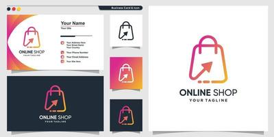 online winkel logo met verloop lijn kunst pijl stijl en visitekaartje ontwerp sjabloon premium vector