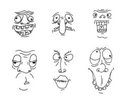 lelijke man gezicht tekening schets set. hand getrokken schets doodle cartoon freak karakter grimas collectie. verschillende gekke persoon portret avatars. vector eps illustratie