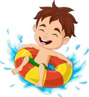 tekenfilm kleine jongen die plezier heeft in het zwembad vector