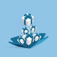 3D-geschenkdoos met blauw lint vector