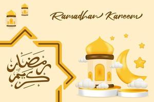 3d ramadan kareem met moskee en maan vectorsjabloon vector