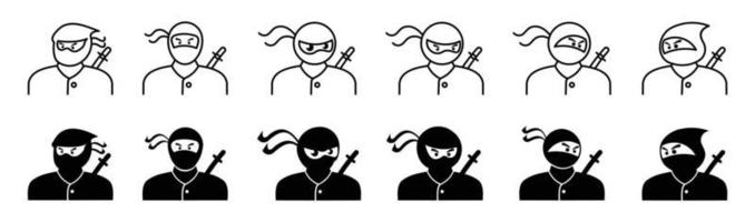 set van silhouet pictogram ninja ontwerp, set van ninja's in verschillende poses op witte achtergrond vector