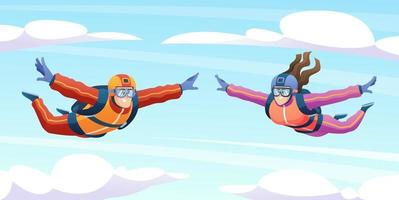 man en vrouw parachutespringen in de lucht. paar doen parachute parachutespringen illustratie vector
