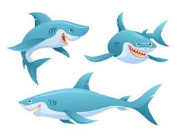 set van haai in verschillende poses cartoon afbeelding vector
